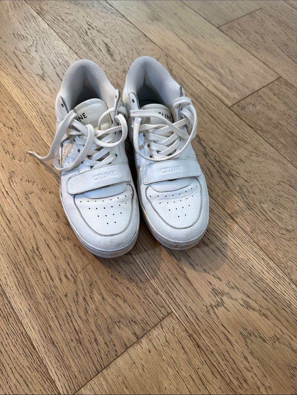 Celine White Leather Velcro & Lace Sneakers